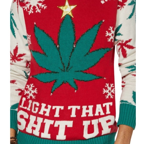Spencers Light-Up Leaf Light That Shit Up Ugly Christmas Sweater Size M - Picture 2 of 5